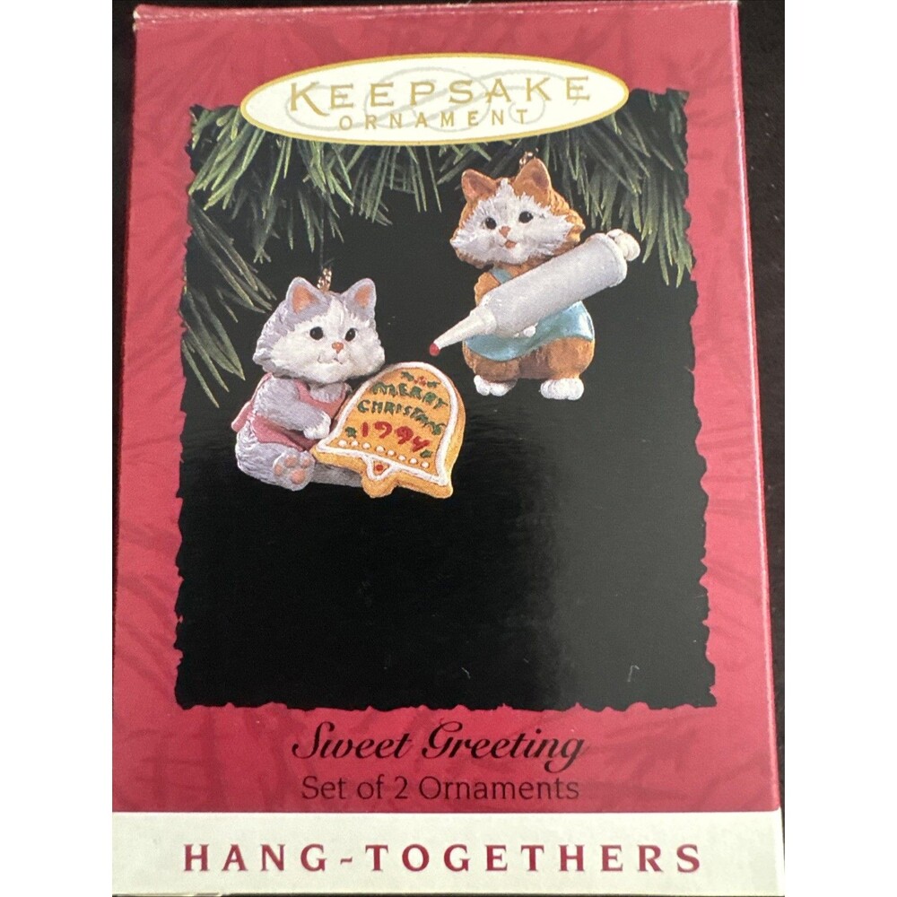 Hallmark 1994 Sweet Greeting Hang-Togethers Set of 2 Cat Keepsake Ornament Box